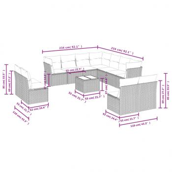 12-tlg. Garten-Sofagarnitur mit Kissen Schwarz Poly Rattan