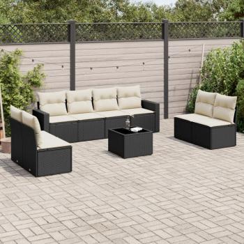 ARDEBO.de - 9-tlg. Garten-Sofagarnitur mit Kissen Schwarz Poly Rattan