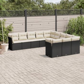 ARDEBO.de - 11-tlg. Garten-Sofagarnitur mit Kissen Schwarz Poly Rattan