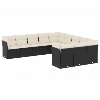 11-tlg. Garten-Sofagarnitur mit Kissen Schwarz Poly Rattan