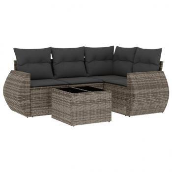 5-tlg. Garten-Sofagarnitur mit Kissen Grau Poly Rattan