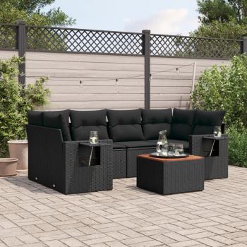 ARDEBO.de - 7-tlg. Garten-Sofagarnitur mit Kissen Schwarz Poly Rattan