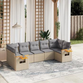 ARDEBO.de - 7-tlg. Garten-Sofagarnitur mit Kissen Beige Poly Rattan