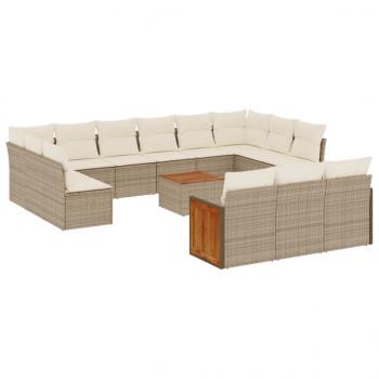 14-tlg. Garten-Sofagarnitur mit Kissen Beige Poly Rattan