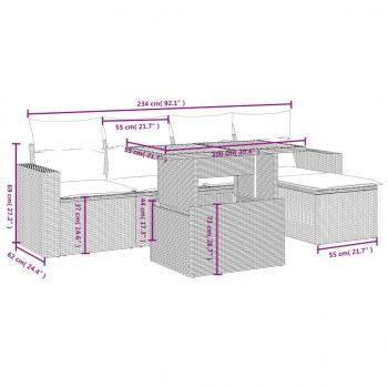 6-tlg. Garten-Sofagarnitur mit Kissen Schwarz Poly Rattan