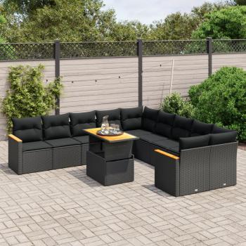 ARDEBO.de - 11-tlg. Garten-Sofagarnitur mit Kissen Schwarz Poly Rattan