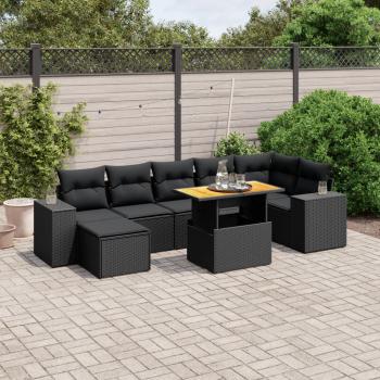 ARDEBO.de - 8-tlg. Garten-Sofagarnitur mit Kissen Schwarz Poly Rattan