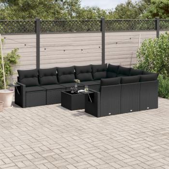 ARDEBO.de - 11-tlg. Garten-Sofagarnitur mit Kissen Schwarz Poly Rattan