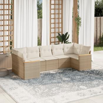 ARDEBO.de - 7-tlg. Garten-Sofagarnitur mit Kissen Beige Poly Rattan