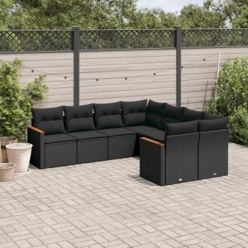 ARDEBO.de - 8-tlg. Garten-Sofagarnitur mit Kissen Schwarz Poly Rattan