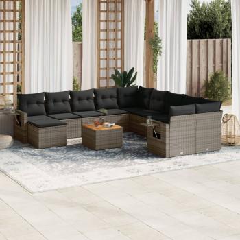 ARDEBO.de - 14-tlg. Garten-Sofagarnitur mit Kissen Grau Poly Rattan