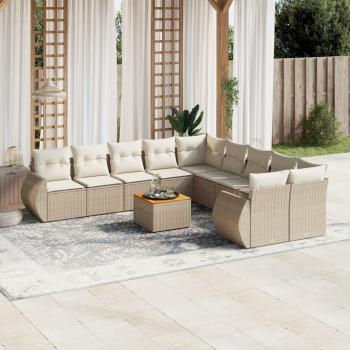 ARDEBO.de - 11-tlg. Garten-Sofagarnitur mit Kissen Beige Poly Rattan