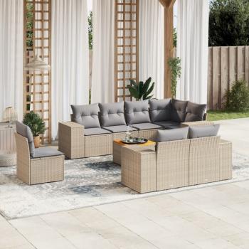 ARDEBO.de - 9-tlg. Garten-Sofagarnitur mit Kissen Beige Poly Rattan