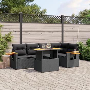 ARDEBO.de - 6-tlg. Garten-Sofagarnitur mit Kissen Schwarz Poly Rattan