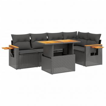 6-tlg. Garten-Sofagarnitur mit Kissen Schwarz Poly Rattan