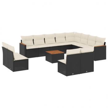 13-tlg. Garten-Sofagarnitur mit Kissen Schwarz Poly Rattan