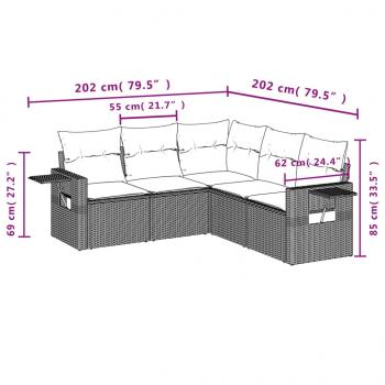 5-tlg. Garten-Sofagarnitur mit Kissen Schwarz Poly Rattan