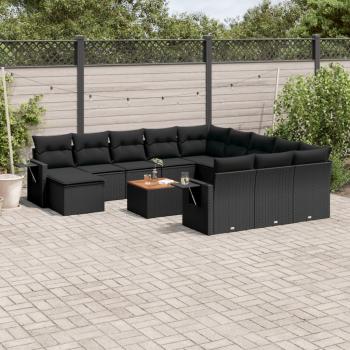 ARDEBO.de - 13-tlg. Garten-Sofagarnitur mit Kissen Schwarz Poly Rattan