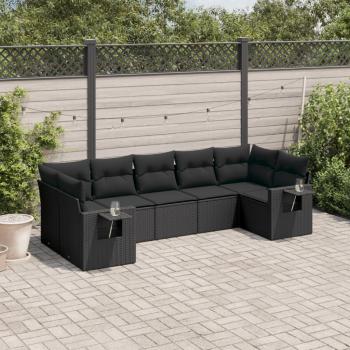 ARDEBO.de - 7-tlg. Garten-Sofagarnitur mit Kissen Schwarz Poly Rattan