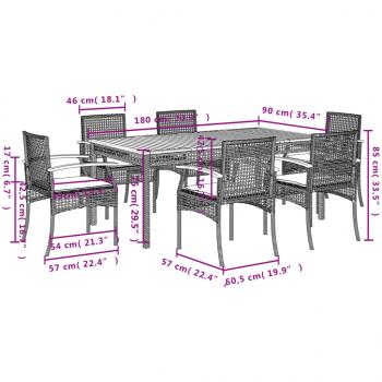 7-tlg. Garten-Essgruppe mit Kissen Schwarz Poly Rattan