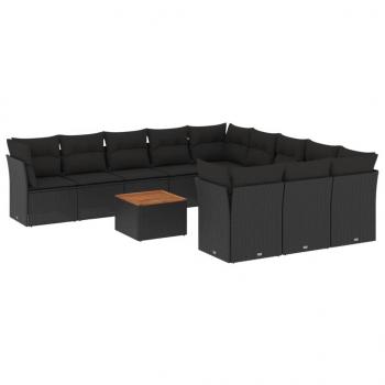 12-tlg. Garten-Sofagarnitur mit Kissen Schwarz Poly Rattan