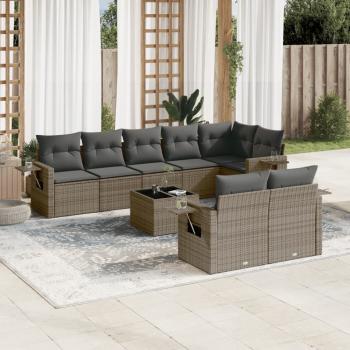 ARDEBO.de - 9-tlg. Garten-Sofagarnitur mit Kissen Grau Poly Rattan