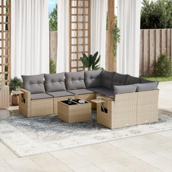 ARDEBO.de - 9-tlg. Garten-Sofagarnitur mit Kissen Beige Poly Rattan