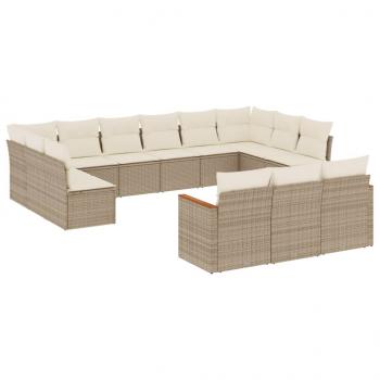 13-tlg. Garten-Sofagarnitur mit Kissen Beige Poly Rattan