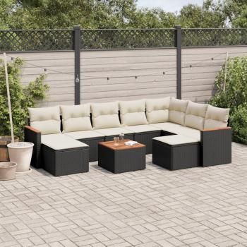 ARDEBO.de - 10-tlg. Garten-Sofagarnitur mit Kissen Schwarz Poly Rattan