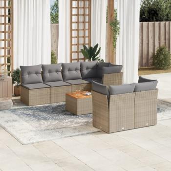 ARDEBO.de - 8-tlg. Garten-Sofagarnitur mit Kissen Beige Poly Rattan