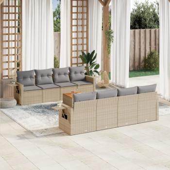 ARDEBO.de - 9-tlg. Garten-Sofagarnitur mit Kissen Beige Poly Rattan