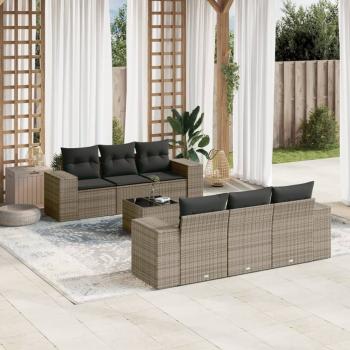 ARDEBO.de - 7-tlg. Garten-Sofagarnitur mit Kissen Grau Poly Rattan