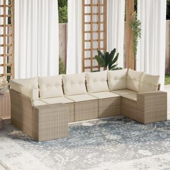 ARDEBO.de - 7-tlg. Garten-Sofagarnitur mit Kissen Beige Poly Rattan