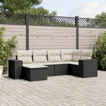 ARDEBO.de - 6-tlg. Garten-Sofagarnitur mit Kissen Schwarz Poly Rattan