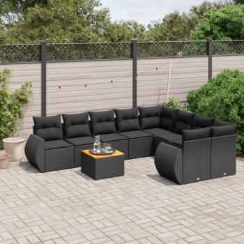 ARDEBO.de - 9-tlg. Garten-Sofagarnitur mit Kissen Schwarz Poly Rattan