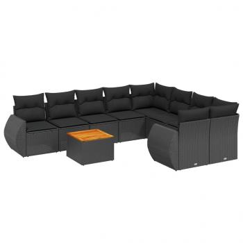 9-tlg. Garten-Sofagarnitur mit Kissen Schwarz Poly Rattan