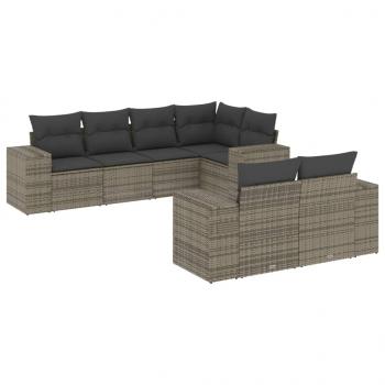 7-tlg. Garten-Sofagarnitur mit Kissen Grau Poly Rattan