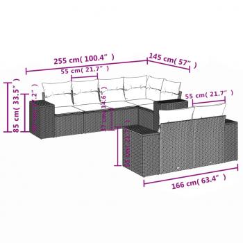 7-tlg. Garten-Sofagarnitur mit Kissen Grau Poly Rattan