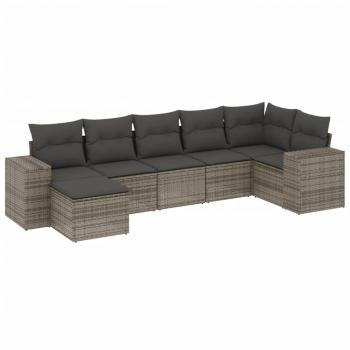 7-tlg. Garten-Sofagarnitur mit Kissen Grau Poly Rattan