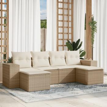 ARDEBO.de - 6-tlg. Garten-Sofagarnitur mit Kissen Beige Poly Rattan