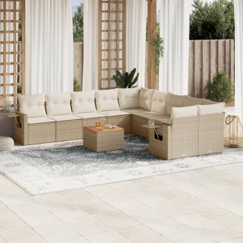 ARDEBO.de - 11-tlg. Garten-Sofagarnitur mit Kissen Beige Poly Rattan