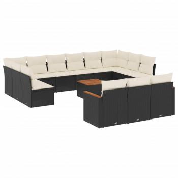 14-tlg. Garten-Sofagarnitur mit Kissen Schwarz Poly Rattan