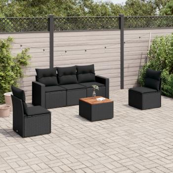 ARDEBO.de - 6-tlg. Garten-Sofagarnitur mit Kissen Schwarz Poly Rattan