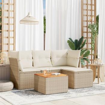 ARDEBO.de - 5-tlg. Garten-Sofagarnitur mit Kissen Beige Poly Rattan