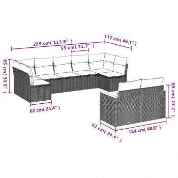 9-tlg. Garten-Sofagarnitur mit Kissen Beige Poly Rattan