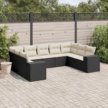 ARDEBO.de - 9-tlg. Garten-Sofagarnitur mit Kissen Schwarz Poly Rattan