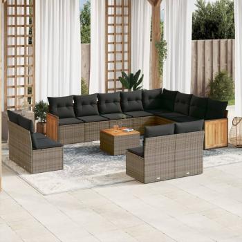 ARDEBO.de - 13-tlg. Garten-Sofagarnitur mit Kissen Grau Poly Rattan