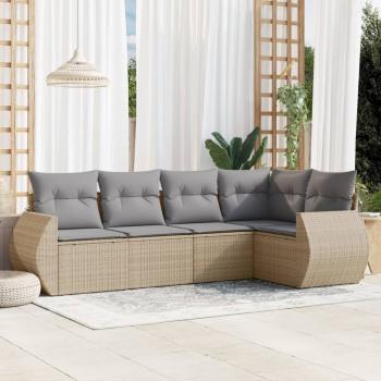 ARDEBO.de - 5-tlg. Garten-Sofagarnitur mit Kissen Beige Poly Rattan