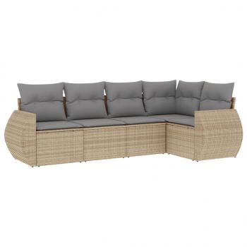 5-tlg. Garten-Sofagarnitur mit Kissen Beige Poly Rattan