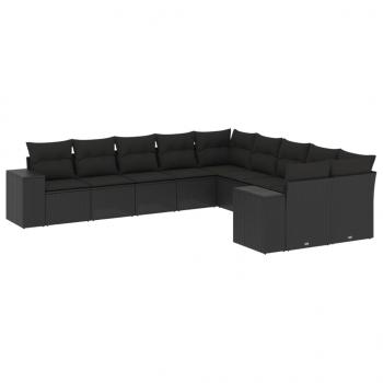 10-tlg. Garten-Sofagarnitur mit Kissen Schwarz Poly Rattan